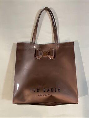 Ted Baker Hanacon PVC Bow Tote Shopper Bag Purse Glitter Rose Gold